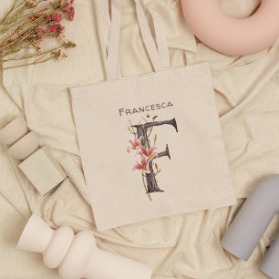 Bolsa Tote Leilões Rosa Monograma - Letra F Nome Personalizad