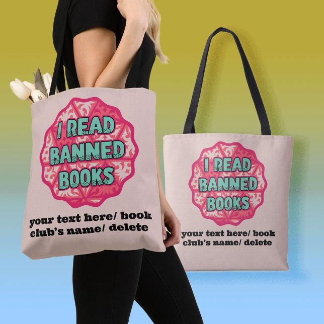Bolsa Tote Leio Livros Banidos Retrorando Texto Personalizado (books,reading,banned books,library,book store,book lovers,reading lovers,read,bookish,book addict)