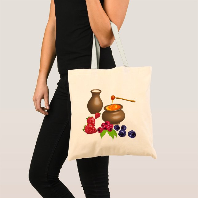 Bolsa Tote Leite e Mel com Comida de Berries Russo (Criador carregado)