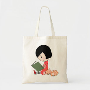 Bolsa Tote Leitor ávido do gato da menina do livro de leitur