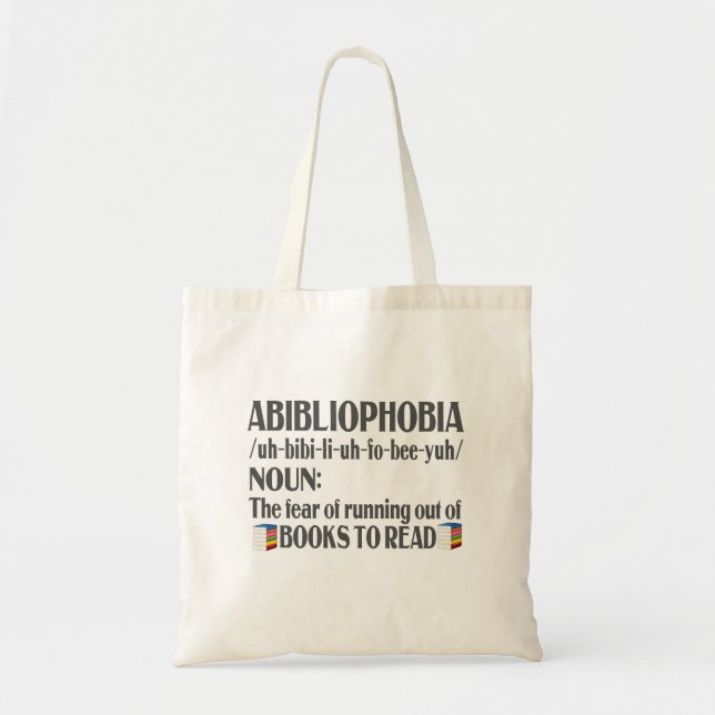 Bolsa Tote Leitor de Livros de Definição de Abibliofobia (Frente)