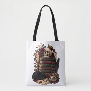 Bolsa Tote Leitor Gótico Adorador de Livros Literários Caveir