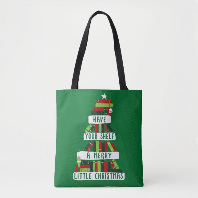 Bolsa Tote Leitores e Livros Amam Árvore de Natal (Frente)