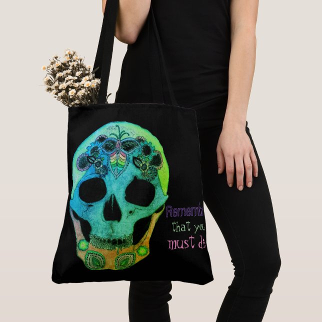 Bolsa Tote Lembre-se que você deve morrer colar prateado (Close Up)