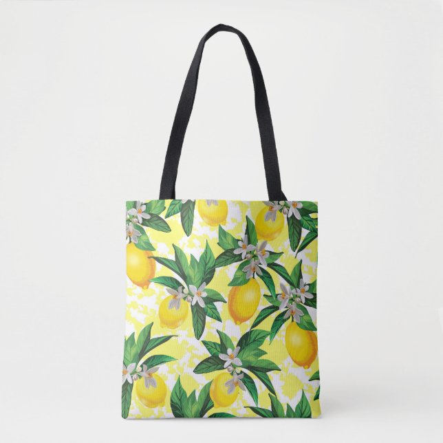 Bolsa Tote Lemon Fantasy: Padrão Floral Criativo (Frente)