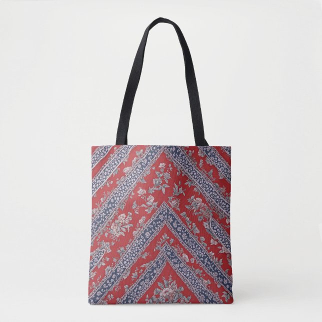Bolsa Tote Lenço Floral Vermelho e Azul Impresso (Frente)