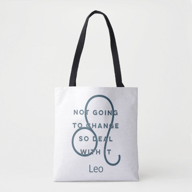Bolsa Tote Leo Zodiac - Sinal de Diversão Citação Azul e Bran (Frente)