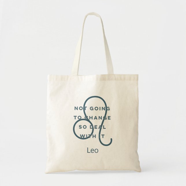 Bolsa Tote Leo Zodiac - Sinal de Diversão Citação Azul e Bran (Frente)