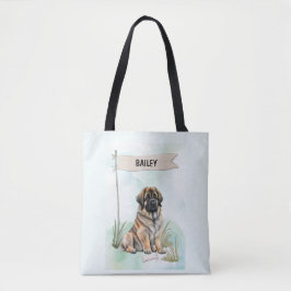 Bolsa Tote Leonberger Aquarela Cachorro Personalizado