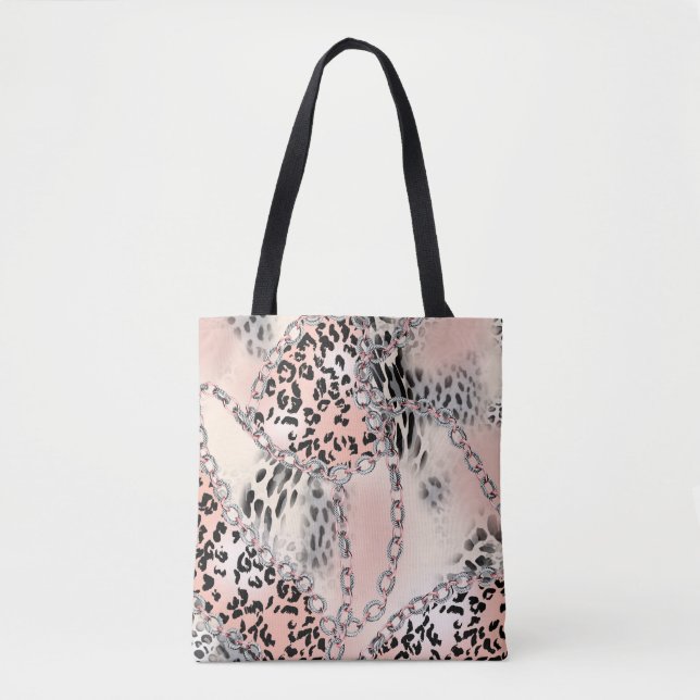 Bolsa Tote Leopard pattern, flowers, chain, roses (Frente)