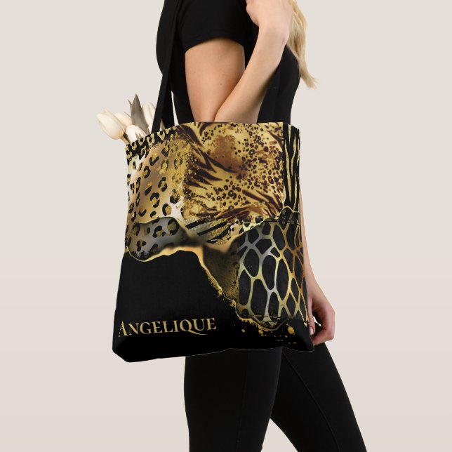 Bolsa Tote Leopard print abstrato safari pele animal DYY nome (Close Up)