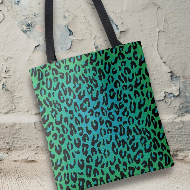 Bolsa Tote Leopard Print Animal Print Na moda Turquoise Ombre (Criador carregado)