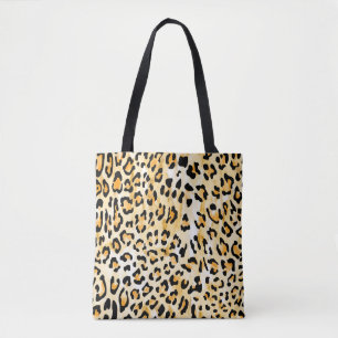 Bolsa Tote leopardo amarelo e branco desenhado à mão