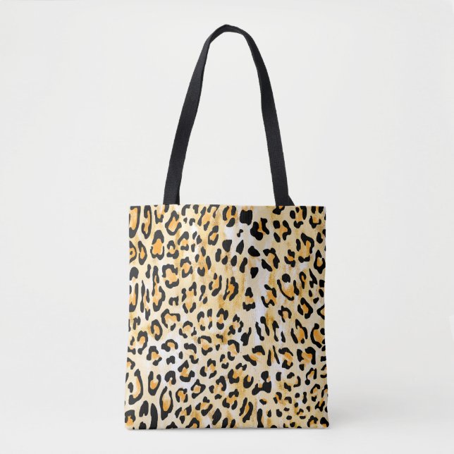 Bolsa Tote leopardo amarelo e branco desenhado à mão (Frente)