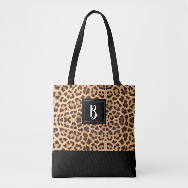 Bolsa Tote Leopardo Chic Cachorro Imprimir Preto Preto Preto  (Frente)