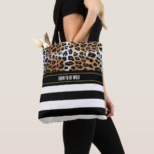 Bolsa Tote Leopardo Chic e Positividade em Stripes Brancas Ne