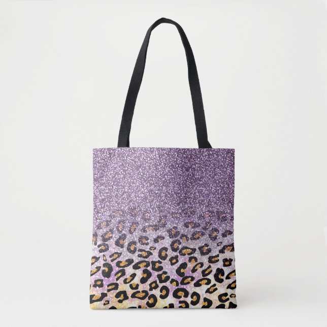 Bolsa Tote Leopardo-da-relva roxa, giro-cega (Frente)