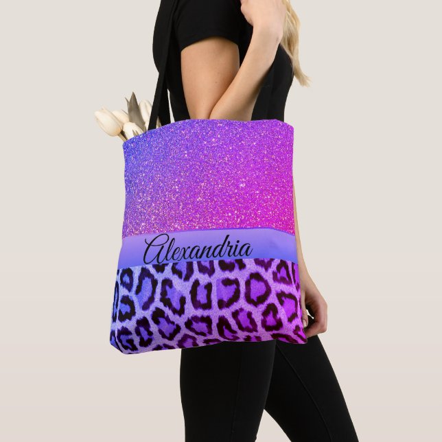 Bolsa Tote Leopardo-Glama Rosa-Quente e Roxo (Close Up)