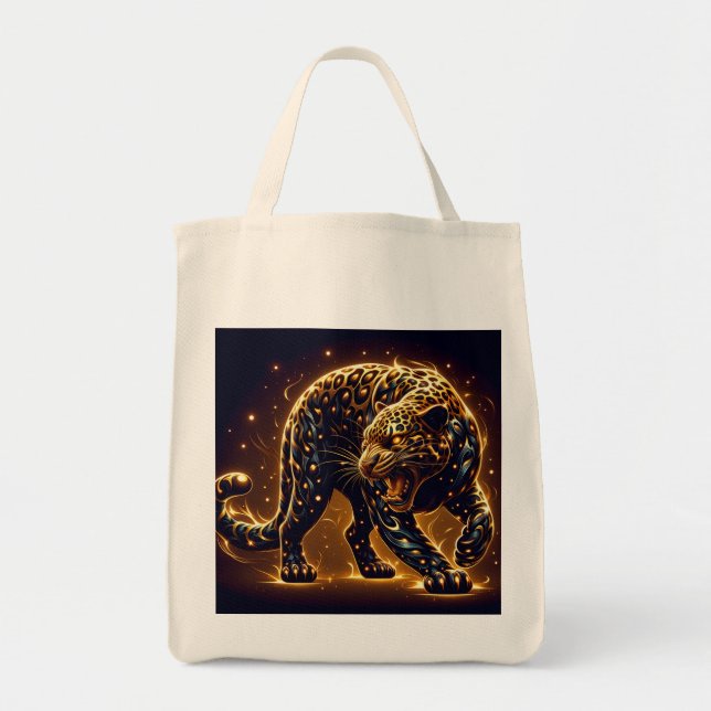 Bolsa Tote Leopardo Selvagem Preto, Marrom e Dourado em uma C (Frente)