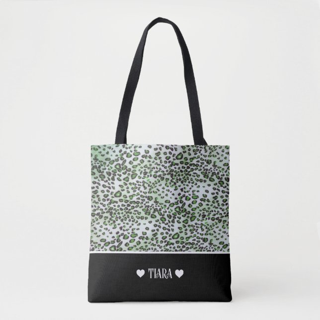 Bolsa Tote Leopardo Verde na moda e Cor Preta Personalizados (Frente)