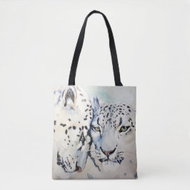 Bolsa Tote Leopardos de neve da aguarela que Nuzzling