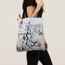 Bolsa Tote Leopardos de neve da aguarela que Nuzzling