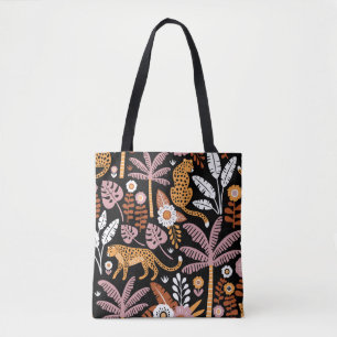 Bolsa Tote Leopards Palms Vintage Padrão sem costura