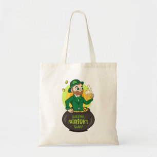 Bolsa Tote Leprecaína de desenho animado em pote de ouro segu