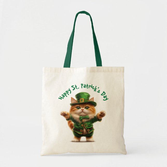 Bolsa Tote Leprechaun Cat Rua. Docinho do Dia de Patrick - Bo (Frente)
