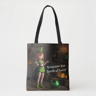 Bolsa Tote Leprechaun Toon Girl ao lado do Pote da Dourada