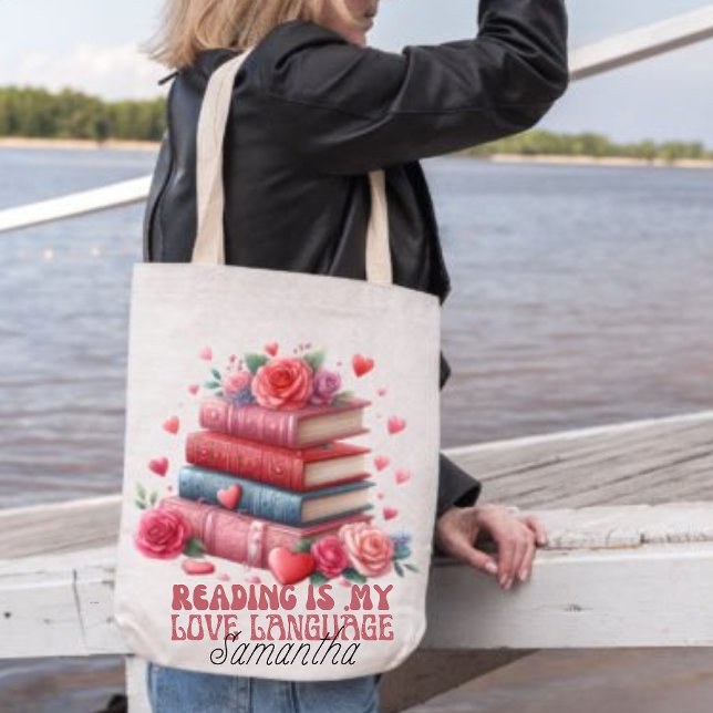Bolsa Tote Ler é a minha língua de amor, amante do livro (Criador carregado)