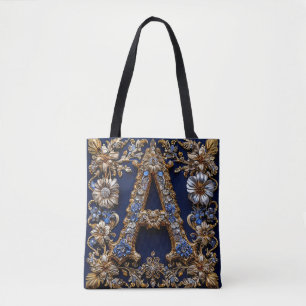 Bolsa Tote Letra "A" Dourada Elegante Com Decoração Floral Or