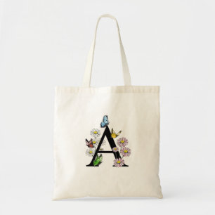 Bolsa Tote Letra A Floral Borboleta Monograma Inicial