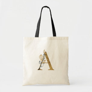 Bolsa Tote *~* Letra A Monograma Dourado Folhas Negras Inicia