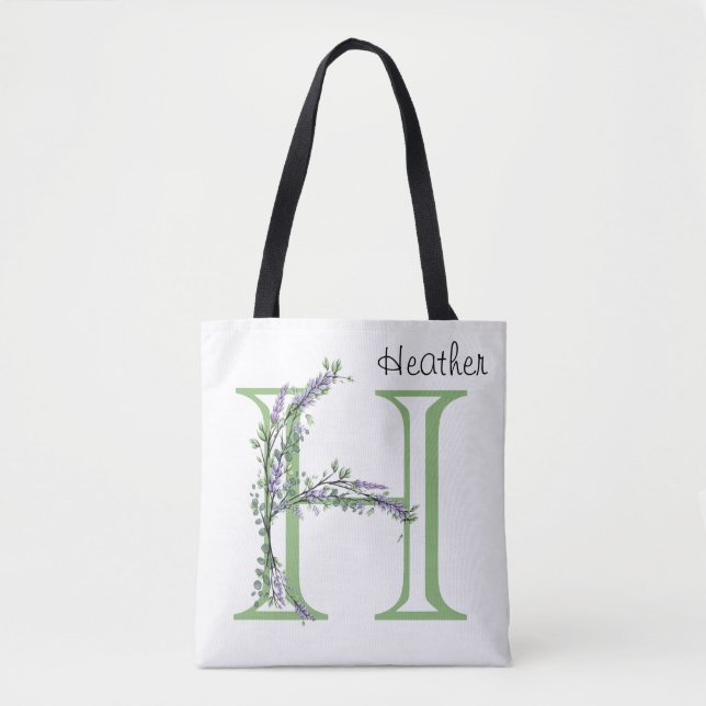 Bolsa Tote Letra alfabética H Lavanda Eucalyptus (Frente)