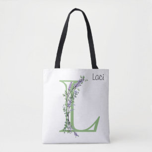 Bolsa Tote Letra alfabética L Lavanda de aquarela Eucalyptus