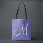 Bolsa Tote Letra branca escura monograma - nome do script Per<br><div class="desc">Um nome de script inicial de monograma preto e branco na moda moderno em uma bandeja de serviço de fundo de periwinkle de tendência. Moderno e elegante.</div>