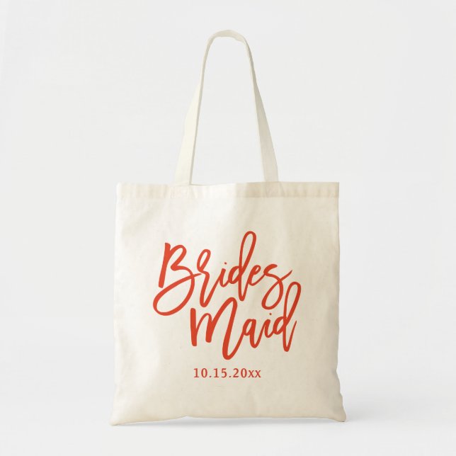 Bolsa Tote Letra Bridesmaid Script Laranja (Frente)