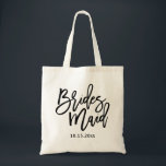Bolsa Tote Letra Bridesmaid - Script Preto<br><div class="desc">Bonito letra preta de guião,  mala de tote Bridesmaid. linha de texto modelo em preto correspondente para data.</div>