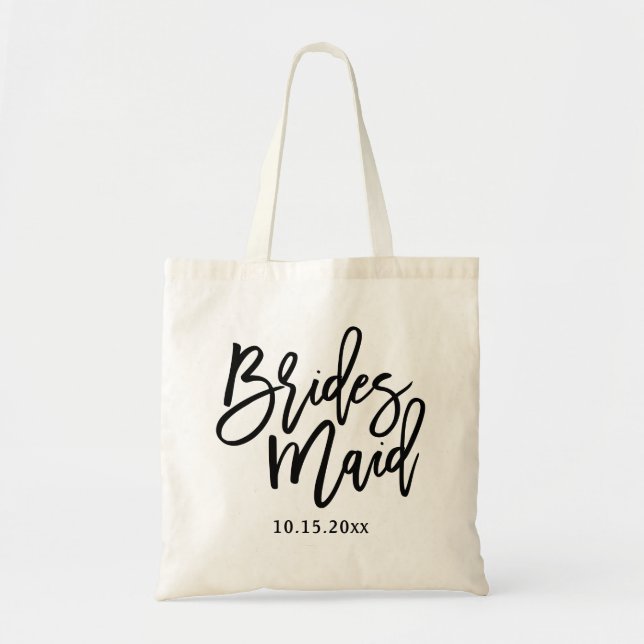 Bolsa Tote Letra Bridesmaid - Script Preto (Frente)