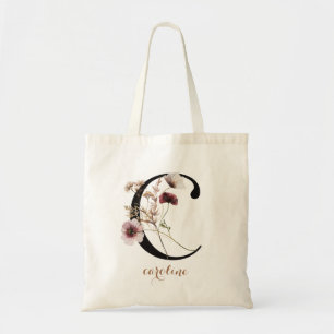 Bolsa Tote Letra "C" de Monograma Personalizado Floral Modern