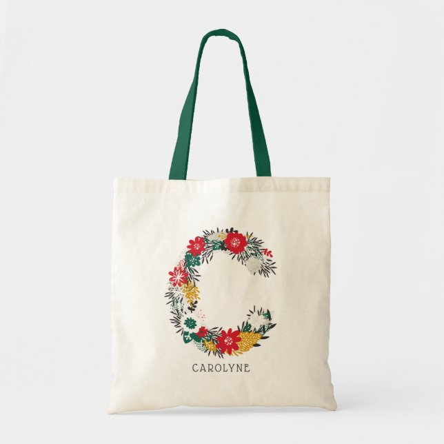 Bolsa Tote Letra C | Letra oral branca monograma I (Frente)