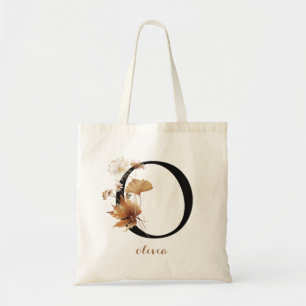 Bolsa Tote Letra de Monograma Personalizado Moderno Floral "O
