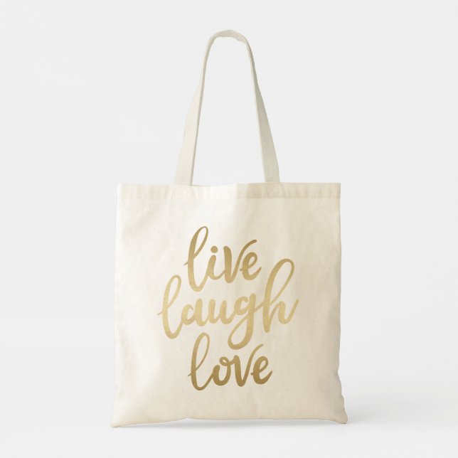 Bolsa Tote Letra Dourada Faux Laugh Live Laugh Love (Verso)