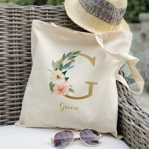 Bolsa Tote Letra Dourada G e Floral Blush Personalizado