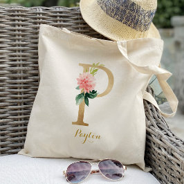 Bolsa Tote Letra Dourada P e Floral Blush Personalizado