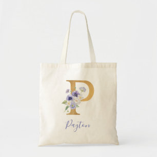 Bolsa Tote Letra Dourada P e Watercolor Floral Personalizadas