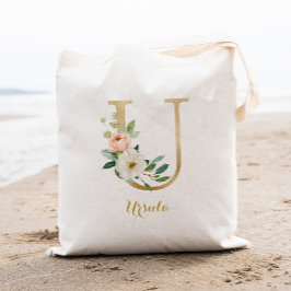 Bolsa Tote Letra Dourada U e Blush Floral Personalizado