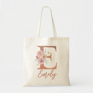 Bolsa Tote Letra E, cor-de-rosa-claro, Monograma Floral