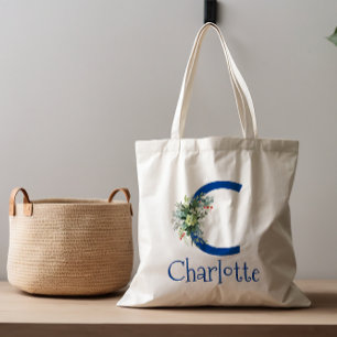 Bolsa Tote Letra elegante de cor aquosa azul branco